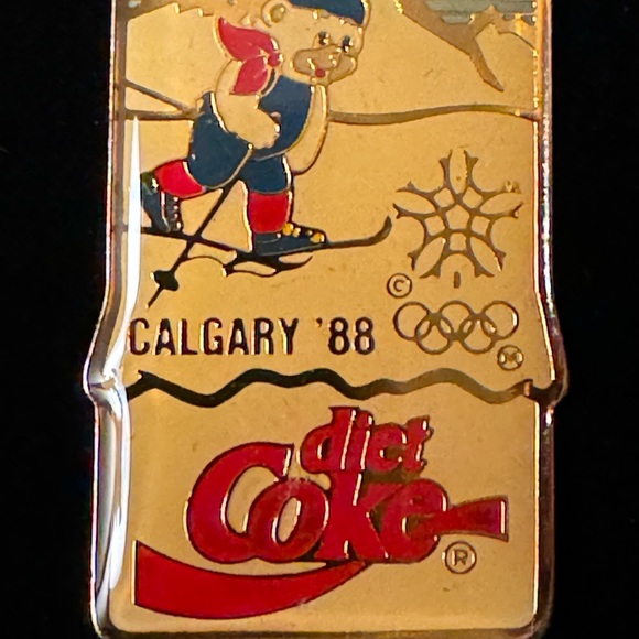 Diet coke Pin set #4 1988 Calgary Winter Olympics 5 pins in case w/ Box #KID 941 - Picture 7 of 9